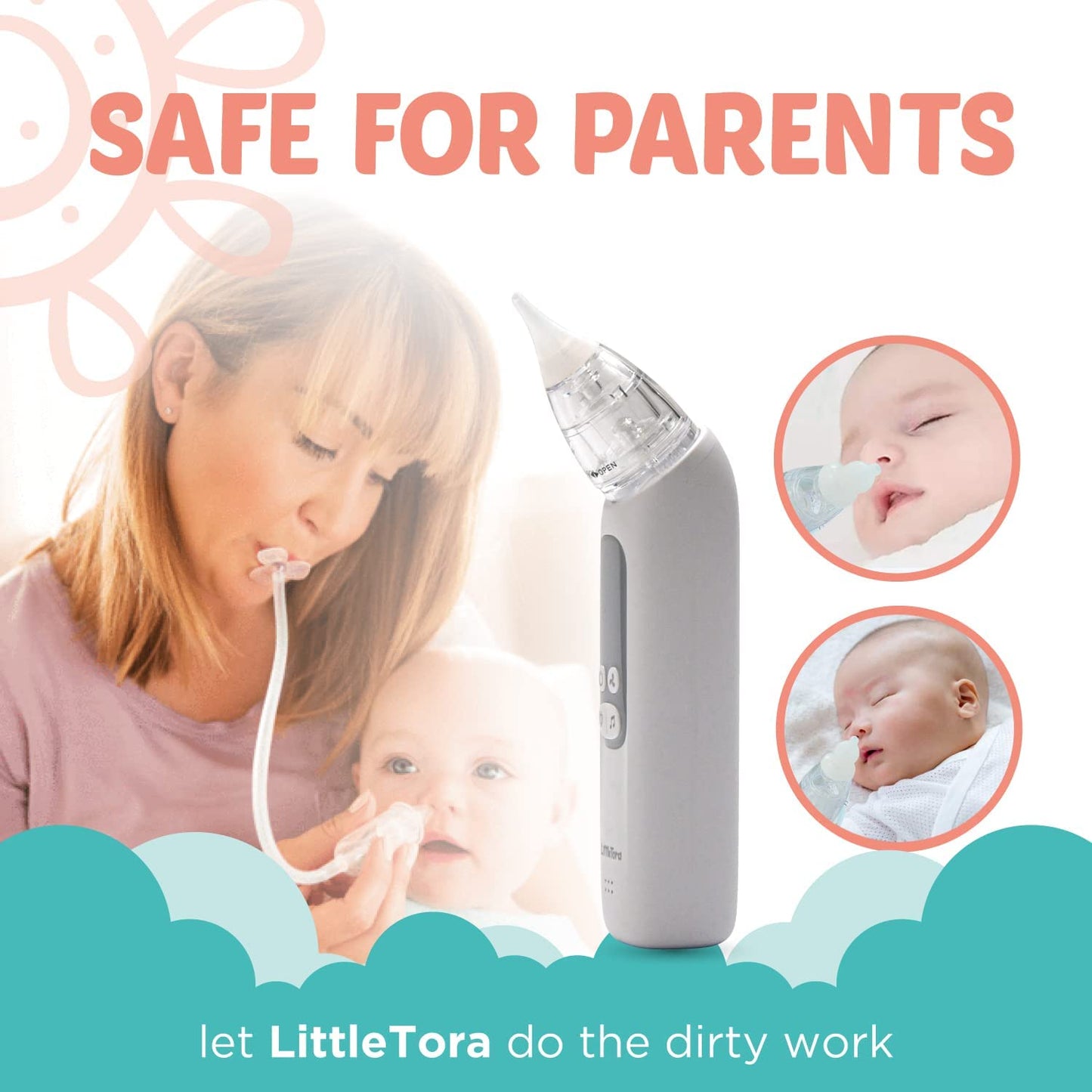 Rechargeable Baby Nasal Aspirator - Electric Nose Sucker Baby Nose Cleaner - Toddlers Booger Mucus Sucker - Baby Vac Nasal Aspirator - Infant Booger Suction Removal Device - LittleTora