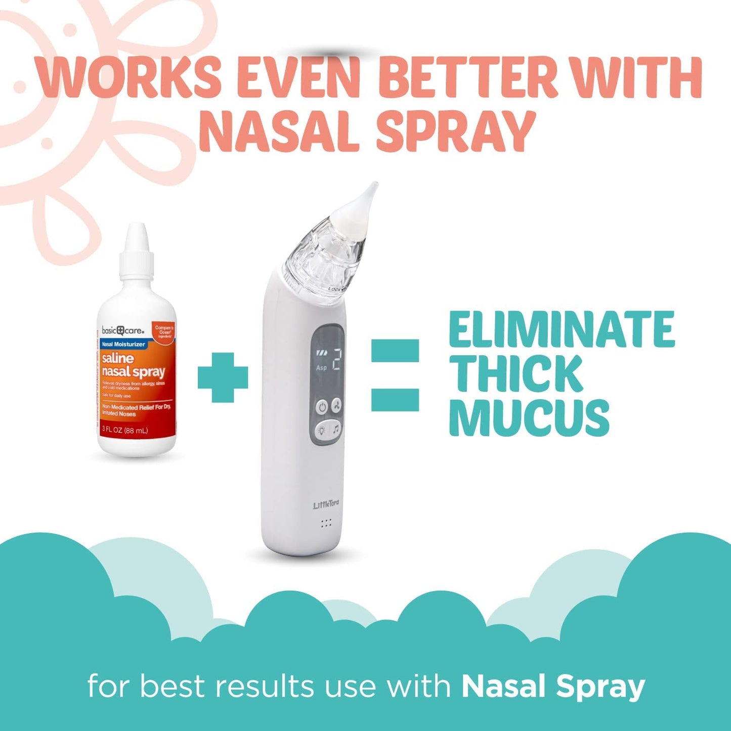 Rechargeable Baby Nasal Aspirator - Electric Nose Sucker Baby Nose Cleaner - Toddlers Booger Mucus Sucker - Baby Vac Nasal Aspirator - Infant Booger Suction Removal Device - LittleTora