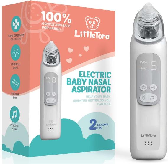 Rechargeable Baby Nasal Aspirator - Electric Nose Sucker Baby Nose Cleaner - Toddlers Booger Mucus Sucker - Baby Vac Nasal Aspirator - Infant Booger Suction Removal Device - LittleTora