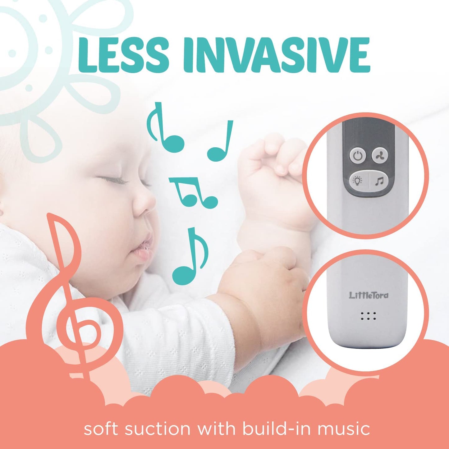 Rechargeable Baby Nasal Aspirator - Electric Nose Sucker Baby Nose Cleaner - Toddlers Booger Mucus Sucker - Baby Vac Nasal Aspirator - Infant Booger Suction Removal Device - LittleTora
